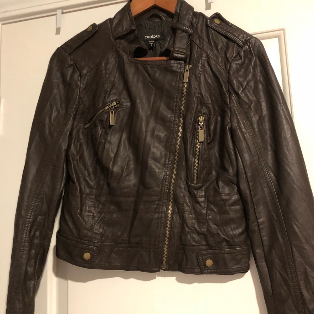 Bebe Brown polyurethane size sm fold over jacket